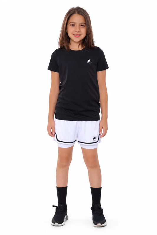 Girls single Stripe Kids Double LayerShorts – Sporty Performance Bottoms