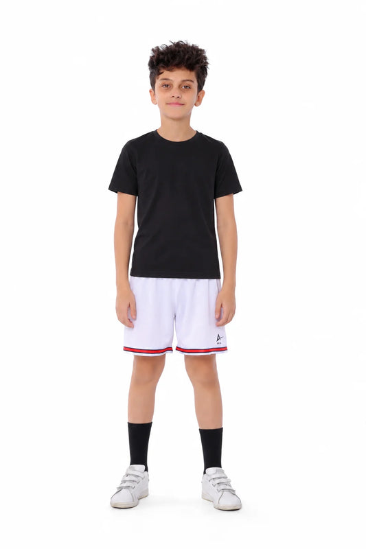Boys White Athletic single Stripe Kids Shorts – Sporty Performance Bottoms
