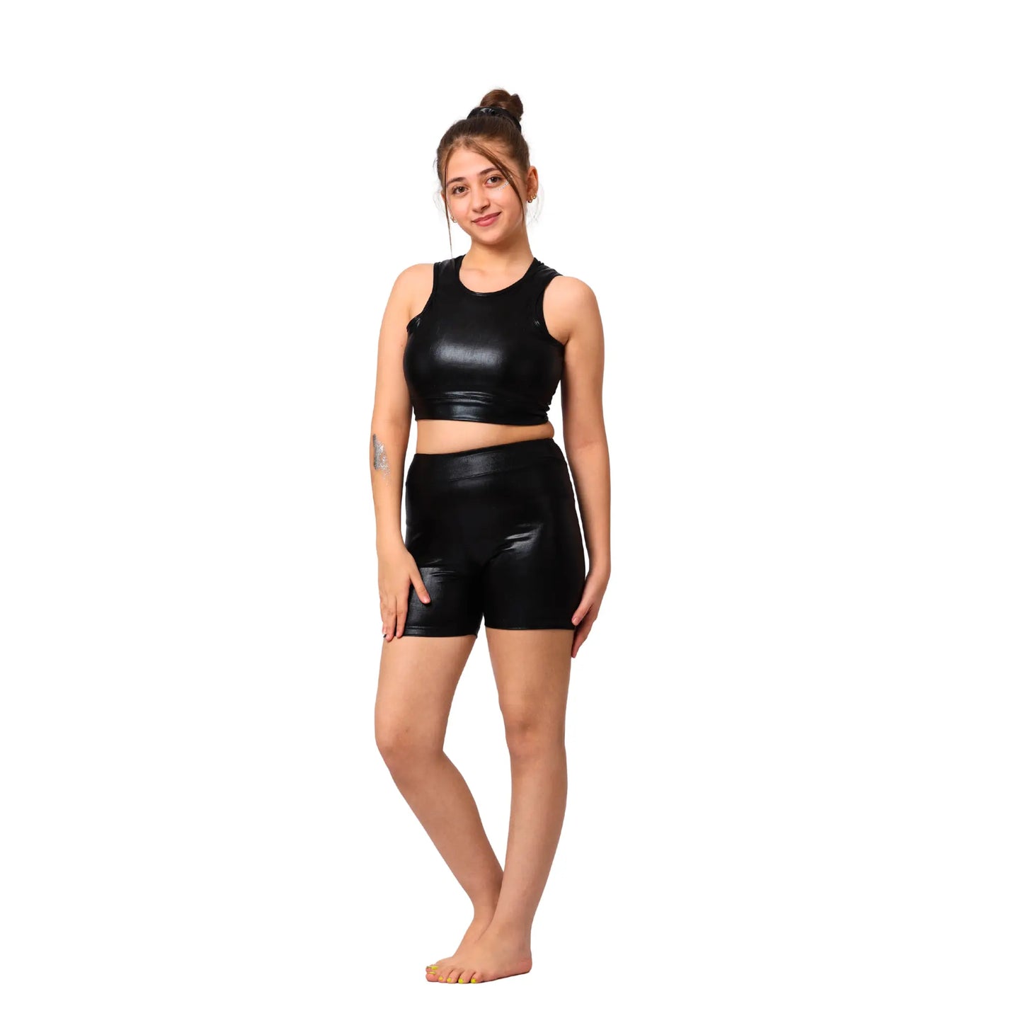 Girls Metallic gymnastics Set Girls Sporty Crop Top with Shorts and Leggings | ANJA Sportswear